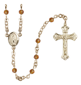 14 Karat Gold 4mm Austrian Crystal Miraculous Rosary Necklace in Topaz