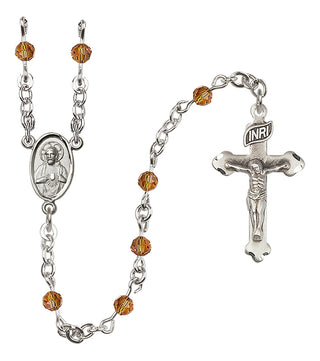 Sterling Silver 4mm Austrian Crystal Scapular Rosary in Topaz