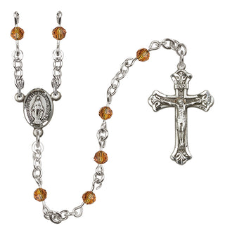 Sterling Silver 4mm Austrian Crystal Miraculous Rosary Necklace in Topaz