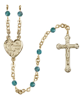 14 Karat Gold 4mm Austrian Crystal Guardian Angel Rosary in Zircon