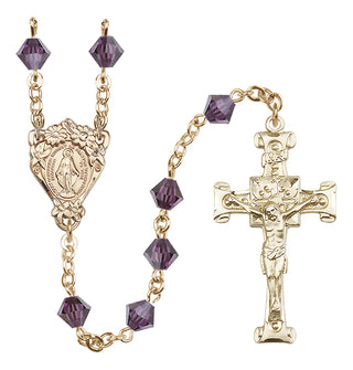 14 Karat Gold-Filled 6mm Austrian Crystal Miraculous Rosary in Amethyst