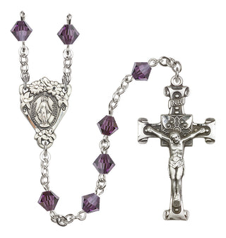 Sterling Silver 6mm Austrian Crystal Miraculous Rosary in Amethyst