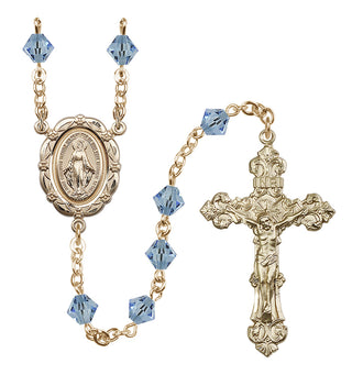 14 Karat Gold-Filled 6mm Austrian Crystal Miraculous Rosary in Aqua