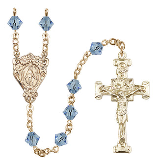 14 Karat Gold 6mm Austrian Crystal Miraculous Rosary in Aqua