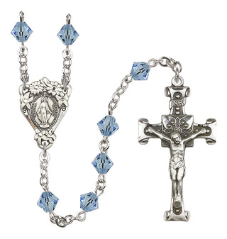 Sterling Silver 6mm Austrian Crystal Miraculous Rosary in Aqua