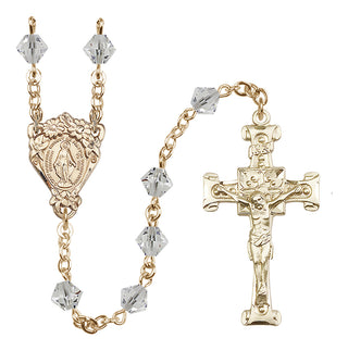14 Karat Gold 6mm Austrian Crystal Miraculous Rosary in Crystal
