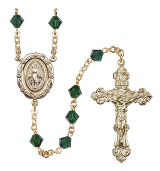 14 Karat Gold-Filled 6mm Austrian Crystal Miraculous Rosary in Emerald
