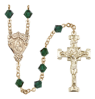 14 Karat Gold-Filled 6mm Austrian Crystal Miraculous Rosary in Emerald