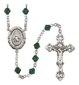 Sterling Silver 6mm Austrian Crystal Miraculous Rosary in Emerald