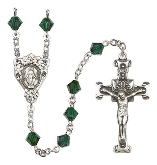 Sterling Silver 6mm Austrian Crystal Miraculous Rosary in Emerald