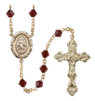 14 Karat Gold-Filled 6mm Austrian Crystal Miraculous Rosary in Garnet