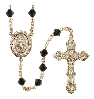 14 Karat Gold-Filled 6mm Austrian Crystal Miraculous Rosary in Jet