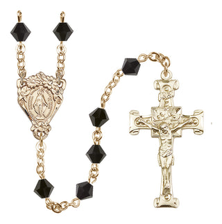 14 Karat Gold-Filled 6mm Austrian Crystal Miraculous Rosary in Jet