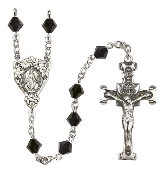 Sterling Silver 6mm Austrian Crystal Miraculous Rosary in Jet