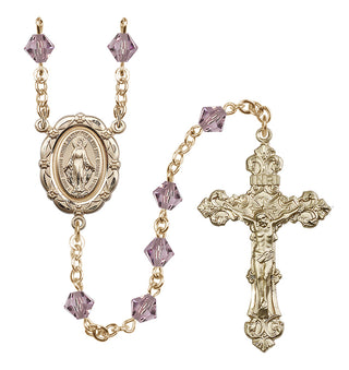 14 Karat Gold-Filled 6mm Austrian Crystal Miraculous Rosary in Light Amethyst
