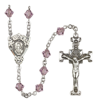 Sterling Silver 6mm Austrian Crystal Miraculous Rosary in Light Amethyst