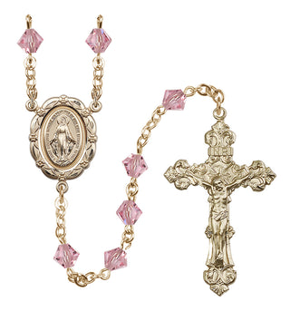 14 Karat Gold-Filled 6mm Austrian Crystal Miraculous Rosary in Light Rose