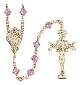 14 Karat Gold-Filled 6mm Austrian Crystal Miraculous Rosary in Light Rose