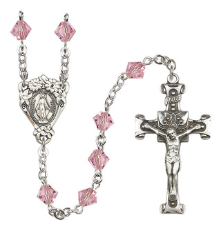 Sterling Silver 6mm Austrian Crystal Miraculous Rosary in Light Rose