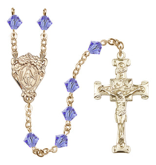 14 Karat Gold-Filled 6mm Austrian Crystal Miraculous Rosary in Light Sapphire