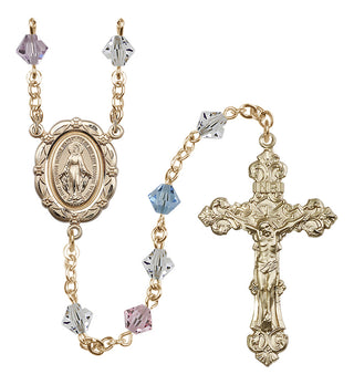 14 Karat Gold 6mm Austrian Crystal Miraculous Rosary in Multi-Color