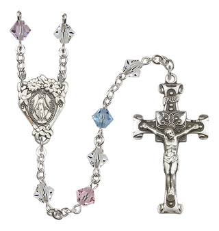 Sterling Silver 6mm Austrian Crystal Miraculous Rosary in Multi-Color