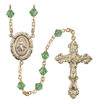 14 Karat Gold-Filled 6mm Austrian Crystal Miraculous Rosary in Peridot
