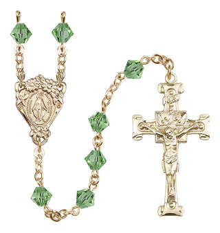 14 Karat Gold-Filled 6mm Austrian Crystal Miraculous Rosary in Peridot