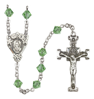Sterling Silver 6mm Austrian Crystal Miraculous Rosary in Peridot