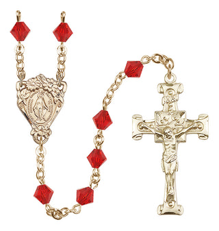 14 Karat Gold-Filled 6mm Austrian Crystal Miraculous Rosary in Ruby