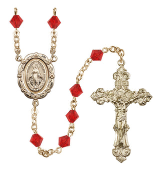 14 Karat Gold 6mm Austrian Crystal Miraculous Rosary in Ruby