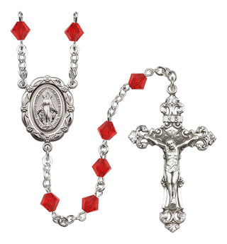Sterling Silver 6mm Austrian Crystal Miraculous Rosary in Ruby