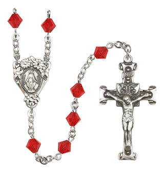 Sterling Silver 6mm Austrian Crystal Miraculous Rosary in Ruby