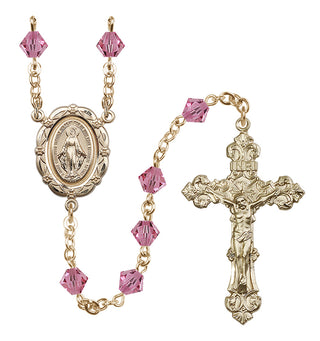 14 Karat Gold-Filled 6mm Austrian Crystal Miraculous Rosary in Rose