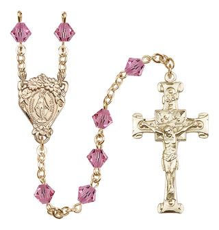 14 Karat Gold 6mm Austrian Crystal Miraculous Rosary in Rose