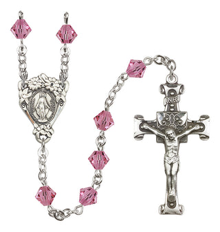 Sterling Silver 6mm Austrian Crystal Miraculous Rosary in Rose