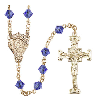 14 Karat Gold-Filled 6mm Austrian Crystal Miraculous Rosary in Sapphire