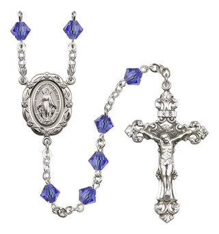 Sterling Silver 6mm Austrian Crystal Miraculous Rosary in Sapphire
