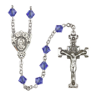 Sterling Silver 6mm Austrian Crystal Miraculous Rosary in Sapphire