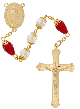 Crystal And Red Tear Drop Rosary with Gift Box
