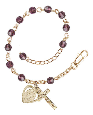 Adjustable Gold Plated 4mm Crystal Scapular Rosary | Amethyst