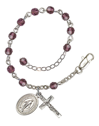 Adjustable Silver Plated 4mm Crystal Scapular Rosary | Amethyst