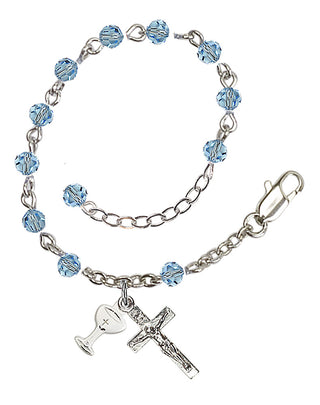 Adjustable Silver Plated 4mm Crystal Scapular Rosary | Aqua