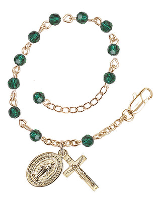 Adjustable Gold Plated 4mm Crystal Scapular Rosary | Emerald
