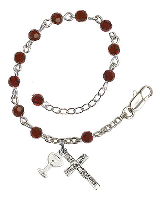 Adjustable Silver Plated 4mm Crystal Scapular Rosary | Garnet