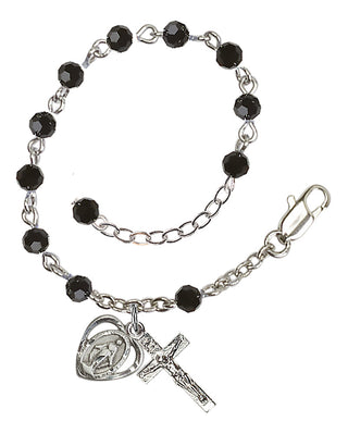 Adjustable Silver Plated 4mm Crystal Scapular Rosary | Jet