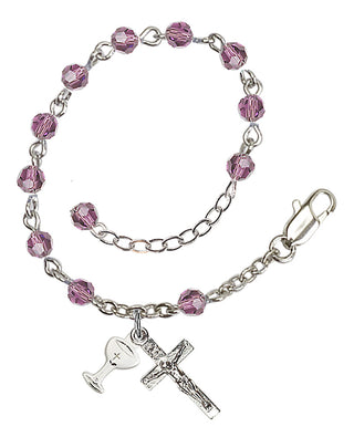 Adjustable Silver Plated 4mm Crystal Scapular Rosary | Light Amethyst