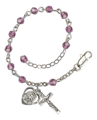 Adjustable Silver Plated 4mm Crystal Scapular Rosary | Light Amethyst