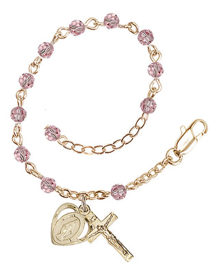 Adjustable Gold Plated 4mm Crystal Scapular Rosary | Light Rose