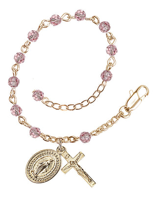 Adjustable Gold Plated 4mm Crystal Scapular Rosary | Light Rose